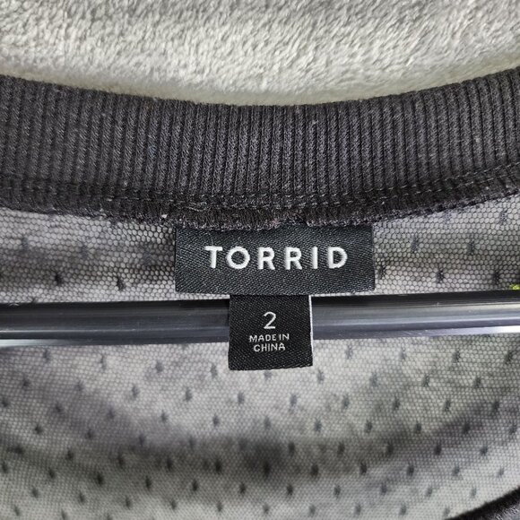 Womens Black Torrid Top Blouse Sheer Embroidered 3/4 Belle Sleeve Size 2 - Picture 8 of 12